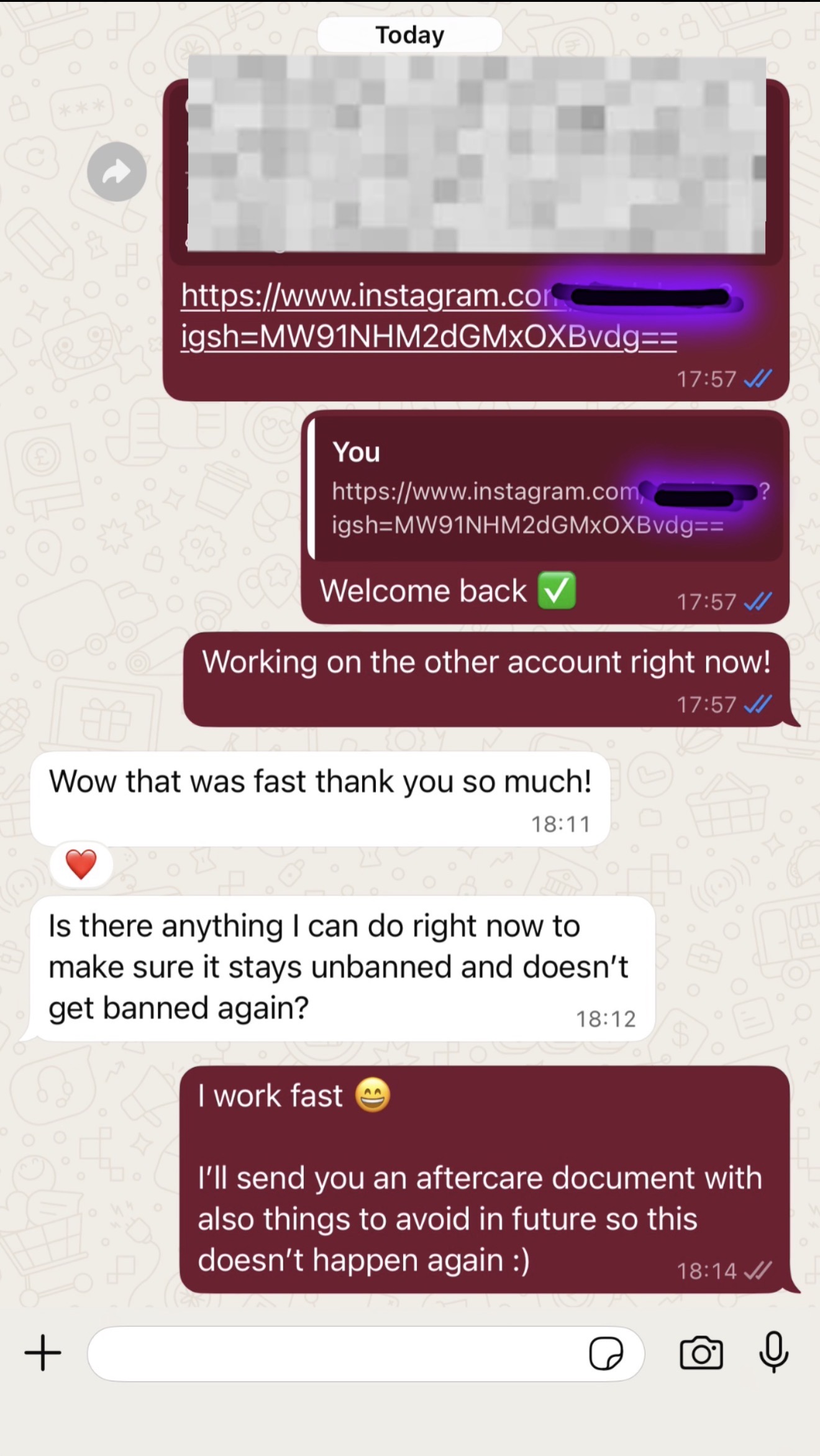 Instagram unbanned, second account restored same day.